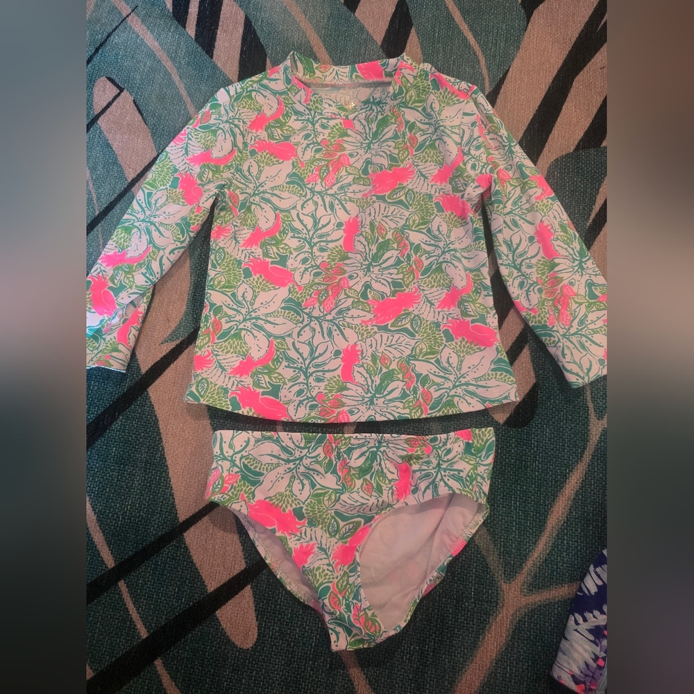 Lilly Pulitzer Floral Kids Swim Set - Pink and Green size 6 Girls